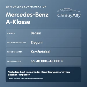 Mercedes-Benz A-Klasse (Benzin) &bull; Elegant &bull; Empfohlene Konfiguration