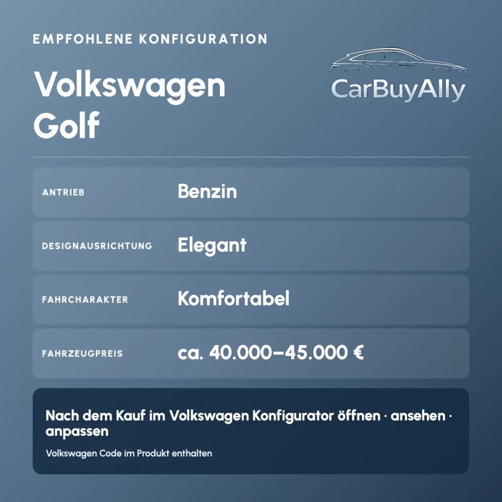 Volkswagen Golf (Benzin) • Elegant • Empfohlene Konfiguration