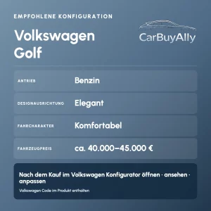 Volkswagen Golf (Benzin) • Elegant • Empfohlene Konfiguration