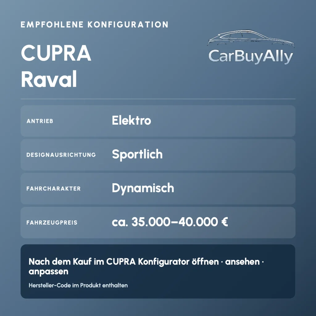 CUPRA Raval (Elektro) • Sportlich • Empfohlene Konfiguration